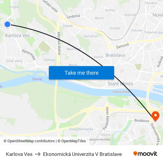 Karlova Ves to Ekonomická Univerzita V Bratislave map