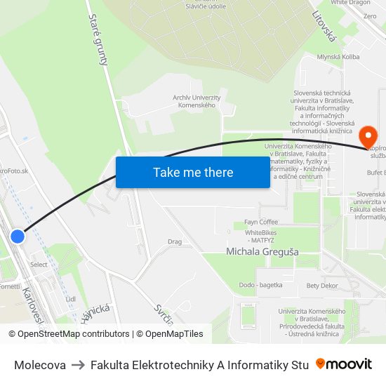 Molecova to Fakulta Elektrotechniky A Informatiky Stu map
