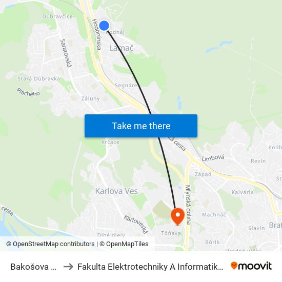 Bakošova (X) to Fakulta Elektrotechniky A Informatiky Stu map