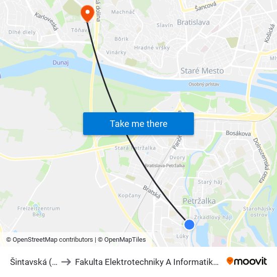 Šintavská (X) to Fakulta Elektrotechniky A Informatiky Stu map