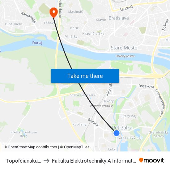 Topoľčianska (X) to Fakulta Elektrotechniky A Informatiky Stu map