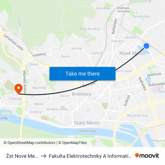 Žst Nové Mesto to Fakulta Elektrotechniky A Informatiky Stu map