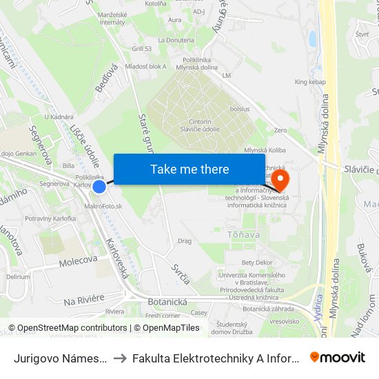 Jurigovo Námestie (X) to Fakulta Elektrotechniky A Informatiky Stu map