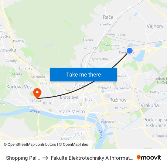 Shopping Palace to Fakulta Elektrotechniky A Informatiky Stu map