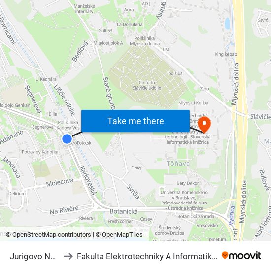 Jurigovo Nám. to Fakulta Elektrotechniky A Informatiky Stu map