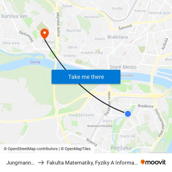 Jungmannova to Fakulta Matematiky, Fyziky A Informatiky Uk map