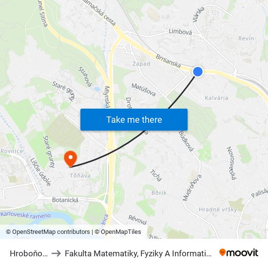 Hroboňova to Fakulta Matematiky, Fyziky A Informatiky Uk map