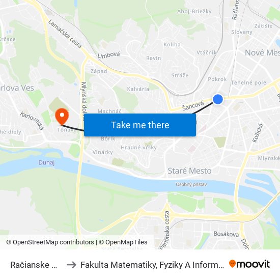 Račianske Mýto to Fakulta Matematiky, Fyziky A Informatiky Uk map