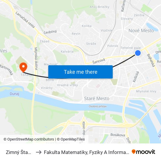 Zimný Štadión to Fakulta Matematiky, Fyziky A Informatiky Uk map