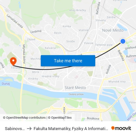 Sabinovská to Fakulta Matematiky, Fyziky A Informatiky Uk map