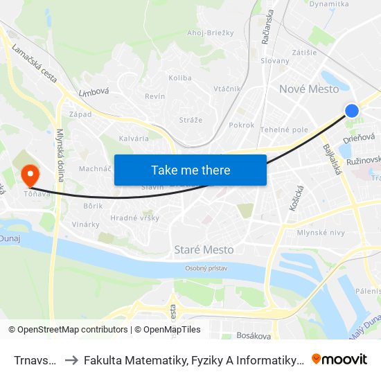 Trnavská to Fakulta Matematiky, Fyziky A Informatiky Uk map