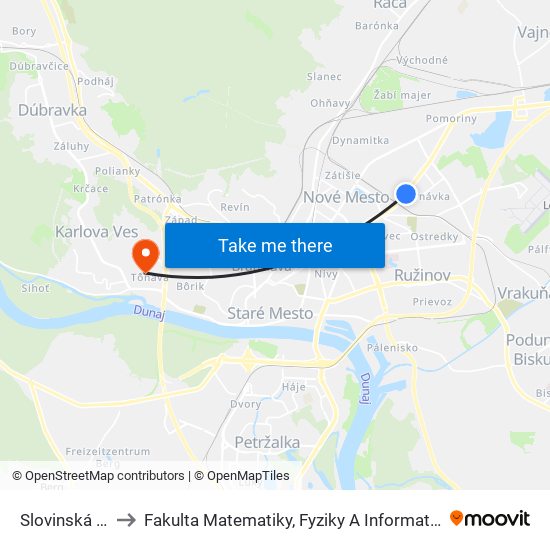 Slovinská (X) to Fakulta Matematiky, Fyziky A Informatiky Uk map