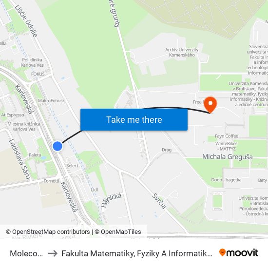 Molecova to Fakulta Matematiky, Fyziky A Informatiky Uk map