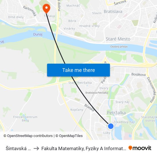 Šintavská (X) to Fakulta Matematiky, Fyziky A Informatiky Uk map