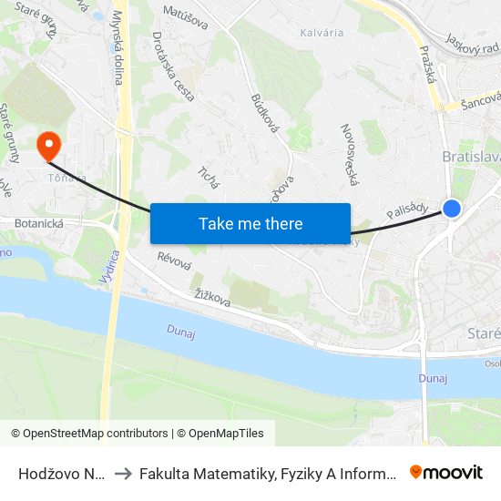 Hodžovo Nám. to Fakulta Matematiky, Fyziky A Informatiky Uk map