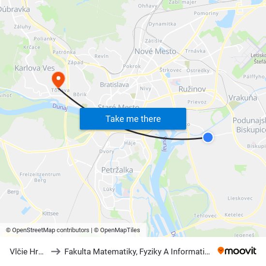 Vlčie Hrdlo to Fakulta Matematiky, Fyziky A Informatiky Uk map