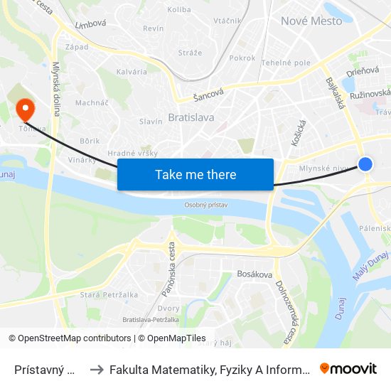 Prístavný Most to Fakulta Matematiky, Fyziky A Informatiky Uk map