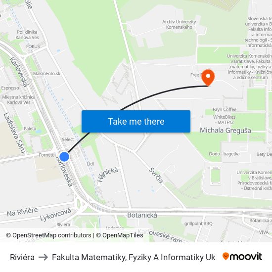 Riviéra to Fakulta Matematiky, Fyziky A Informatiky Uk map