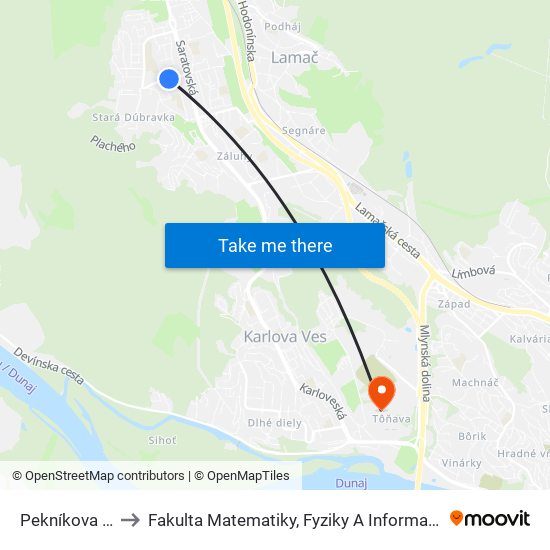 Pekníkova (X) to Fakulta Matematiky, Fyziky A Informatiky Uk map