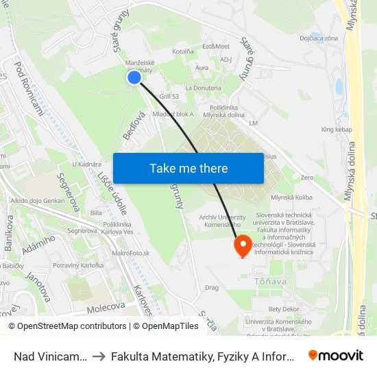 Nad Vinicami (X) to Fakulta Matematiky, Fyziky A Informatiky Uk map