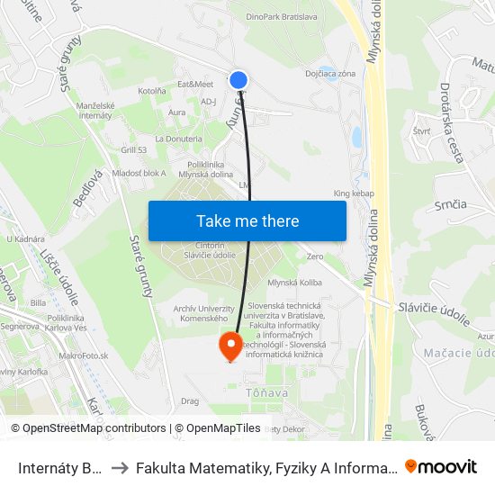 Internáty B (X) to Fakulta Matematiky, Fyziky A Informatiky Uk map