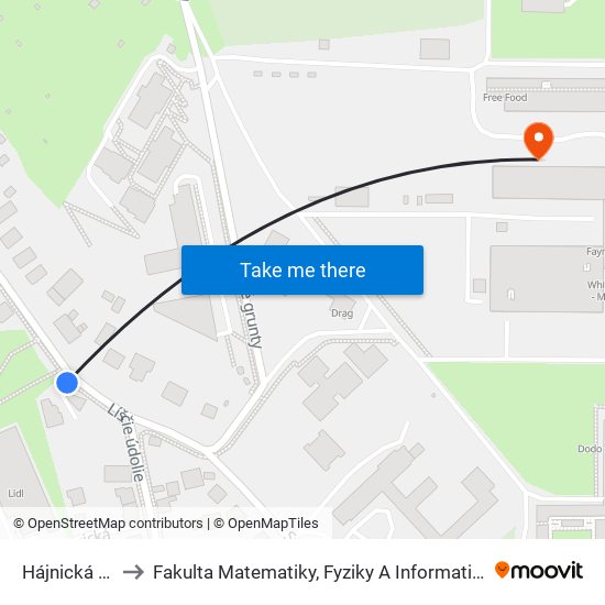 Hájnická (X) to Fakulta Matematiky, Fyziky A Informatiky Uk map