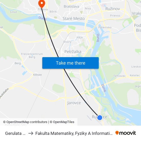 Gerulata (X) to Fakulta Matematiky, Fyziky A Informatiky Uk map