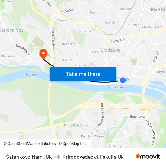 Šafárikovo Nám., Uk to Prírodovedecká Fakulta Uk map