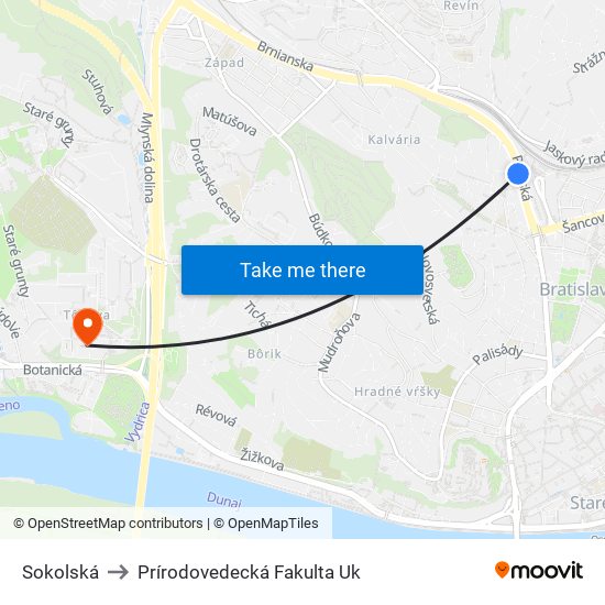 Sokolská to Prírodovedecká Fakulta Uk map