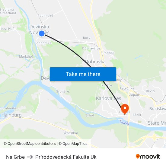 Na Grbe to Prírodovedecká Fakulta Uk map