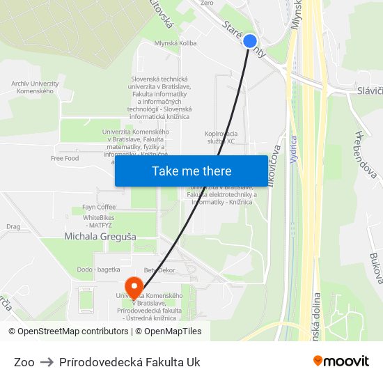 Zoo to Prírodovedecká Fakulta Uk map