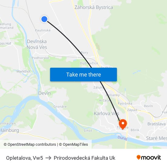 Opletalova, Vw5 to Prírodovedecká Fakulta Uk map