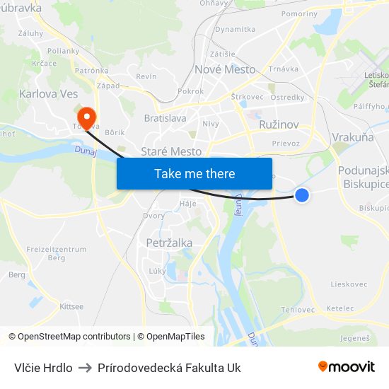 Vlčie Hrdlo to Prírodovedecká Fakulta Uk map