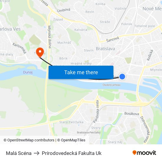 Malá Scéna to Prírodovedecká Fakulta Uk map