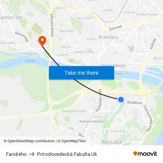 Farského to Prírodovedecká Fakulta Uk map