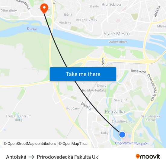 Antolská to Prírodovedecká Fakulta Uk map