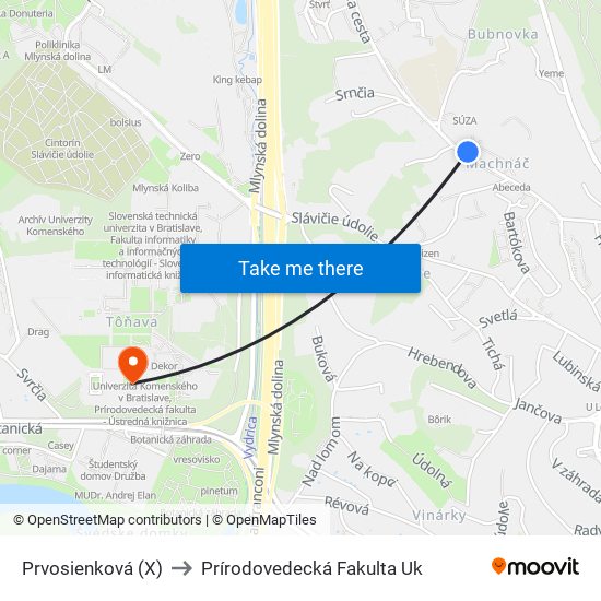 Prvosienková (X) to Prírodovedecká Fakulta Uk map