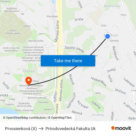 Prvosienková (X) to Prírodovedecká Fakulta Uk map