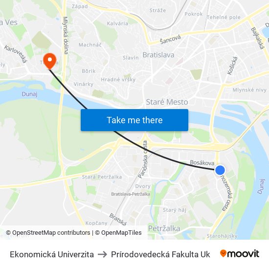 Ekonomická Univerzita to Prírodovedecká Fakulta Uk map
