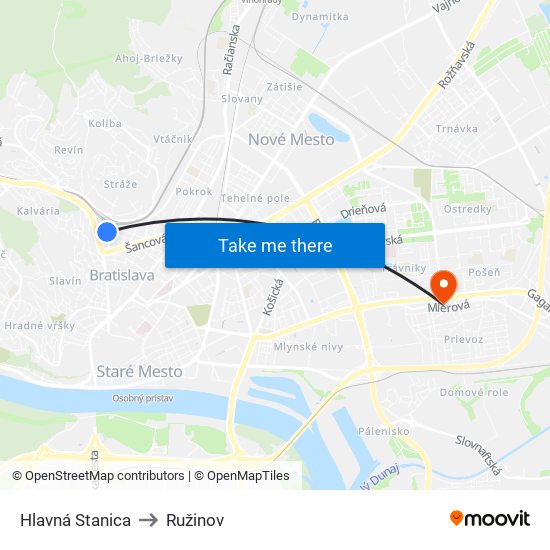 Hlavná Stanica to Ružinov map
