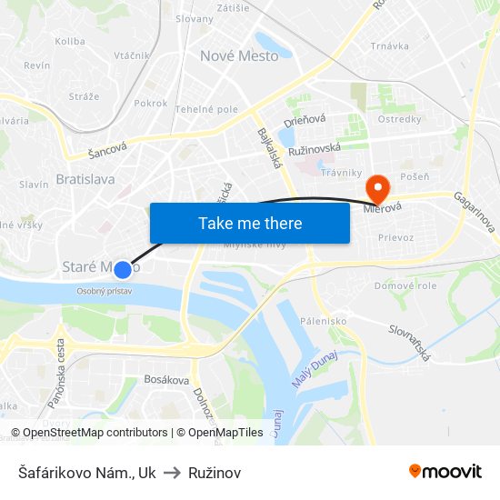 Šafárikovo Nám., Uk to Ružinov map