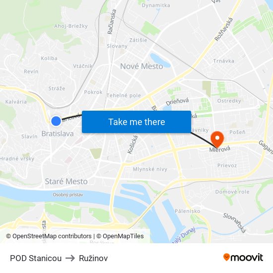 POD Stanicou to Ružinov map