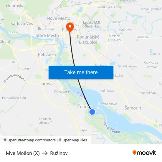 Mve Mošoň (X) to Ružinov map