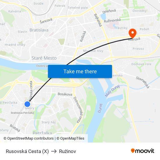 Rusovská Cesta (X) to Ružinov map