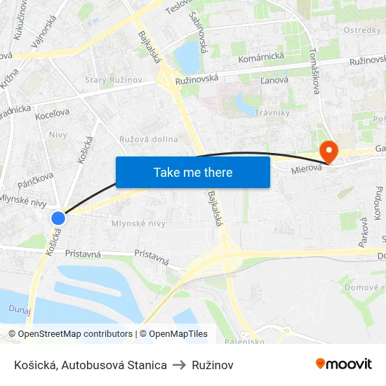 Košická, Autobusová Stanica to Ružinov map