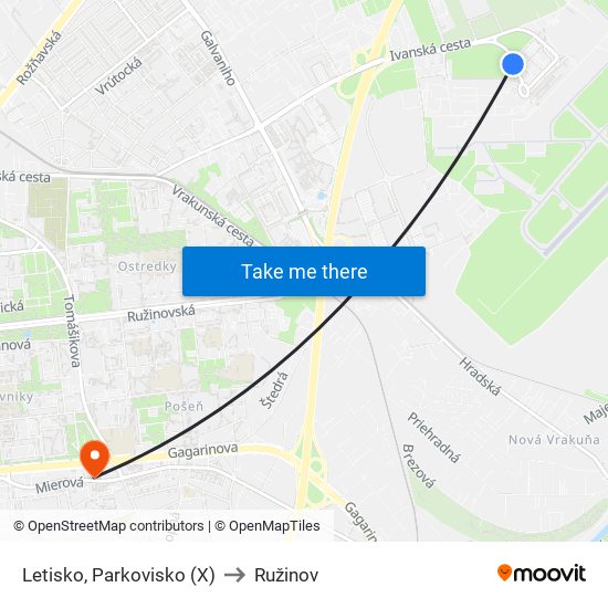 Letisko, Parkovisko (X) to Ružinov map