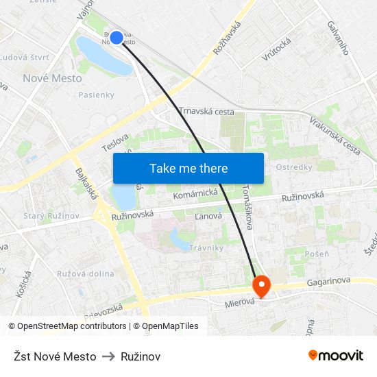 Žst Nové Mesto to Ružinov map