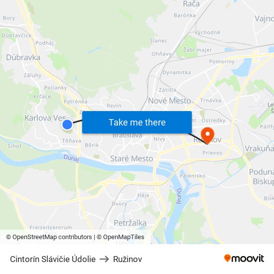 Cintorín Slávičie Údolie to Ružinov map