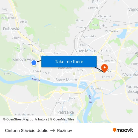 Cintorín Slávičie Údolie to Ružinov map