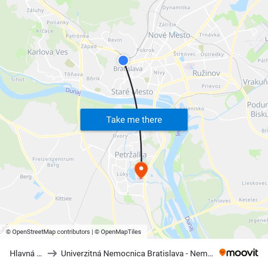 Hlavná Stanica to Univerzitná Nemocnica Bratislava - Nemocnica Sv. Cyrila A Metoda map